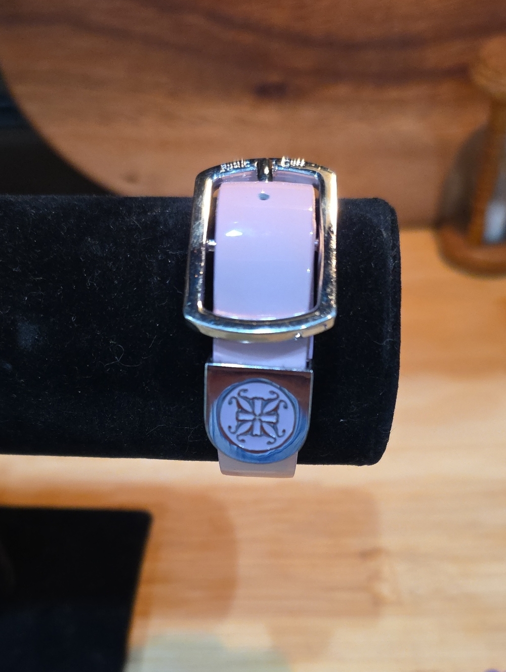 Rustic Cuff Lavender Leather Bracelet with Decorative Emblem